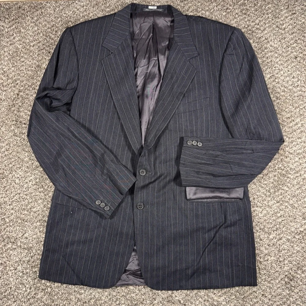 Vintage Ermenegildo Zegna 46L Rubenstein Bros Pinstripe Blazer Jacket Grey